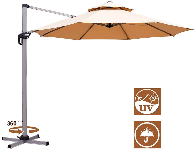 11FT Patio Umbrella Double Top Cantilever Umbrella Outdoor Offset Hanging Umbrella with Easy Tilt and 360° Rotation, Beige