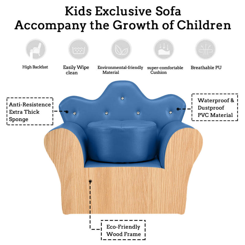 Kids Sofa With Upholstered Armchair with Ottoman Embedded Crystal Blue