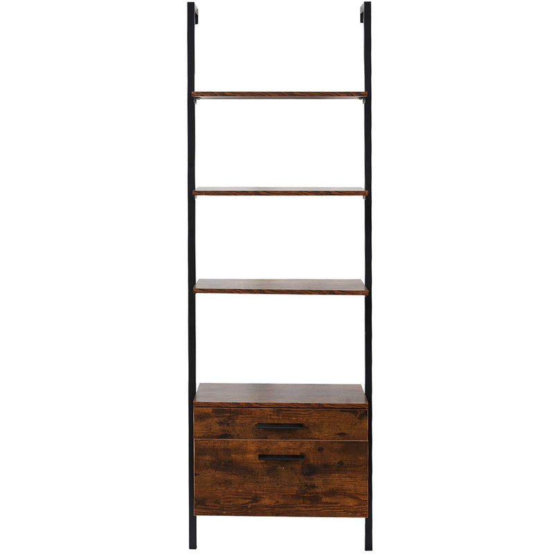 Wall Mouted Industrial 3-Tier Bookshelf with 2 Wood Drawers, Black
