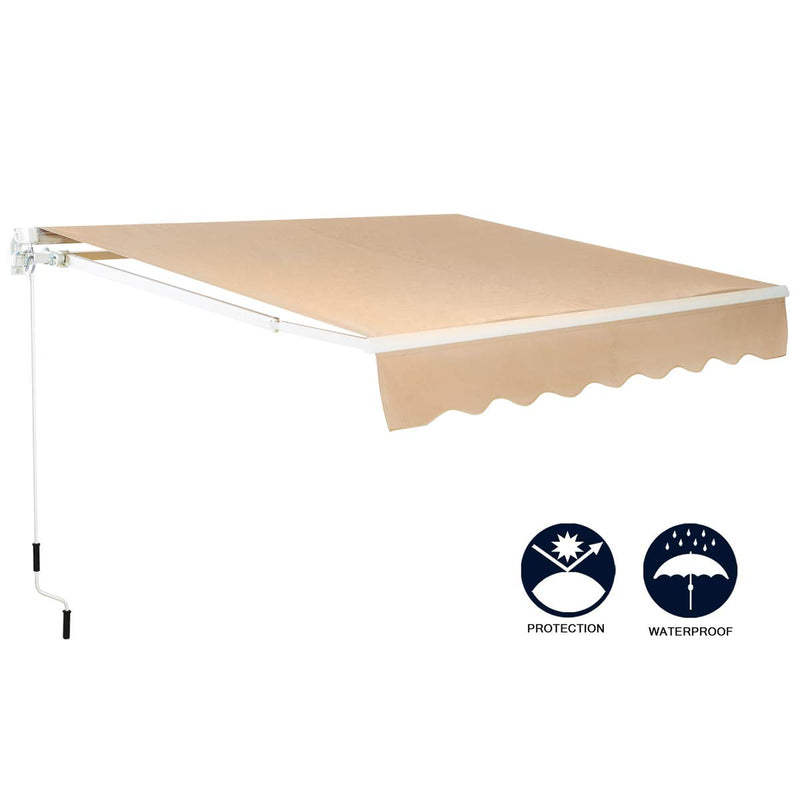 Patio Awning Retractable Sun Shade with Manual Crank Handle Beige