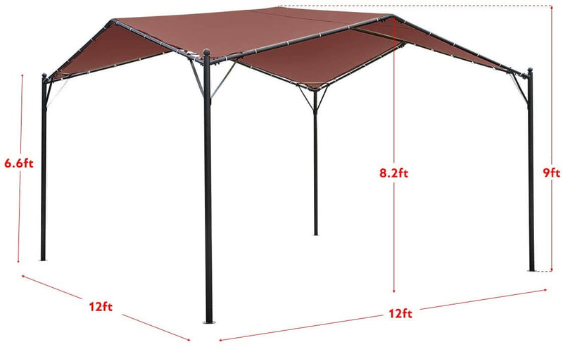 12 x 12ft Gazebo Canopy Weather-Resistant Softtop Gazebo, Swan Shape Canopy with Powder-Coated Frame, Coffee
