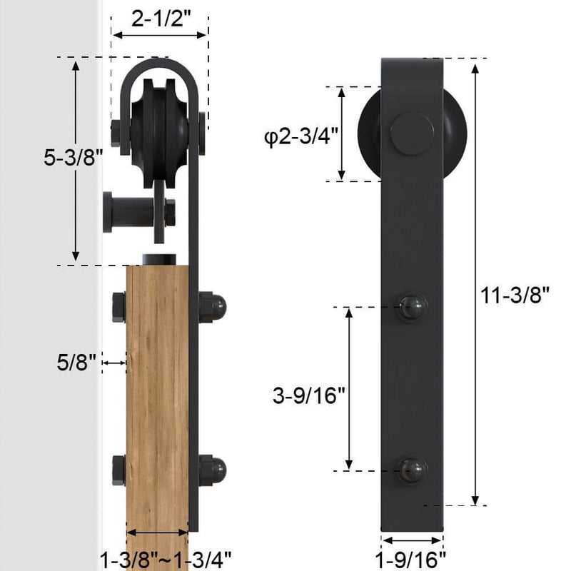 8FT Double Barn Door Hardware J Shape Carbon Steel Bi-parting System 96inch