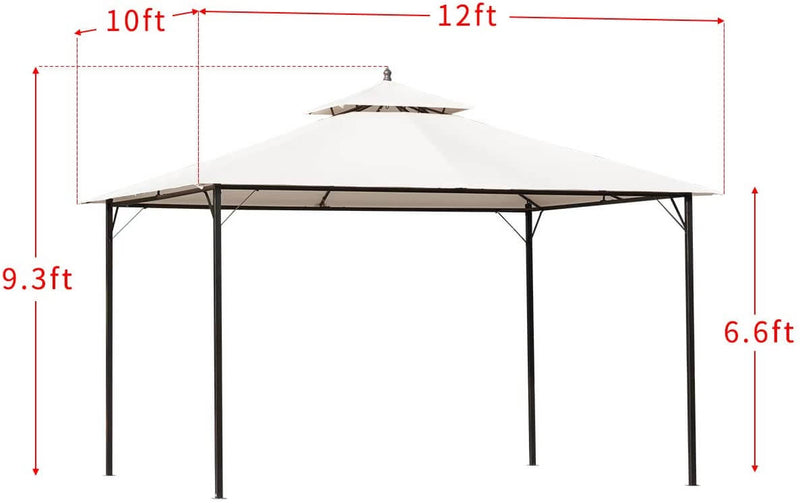 10 x 12 FT Double-Roof Softtop Gazebo Canopy, Outdoor Steel Frame Gazebo Tent for Patio or Deck, Cream