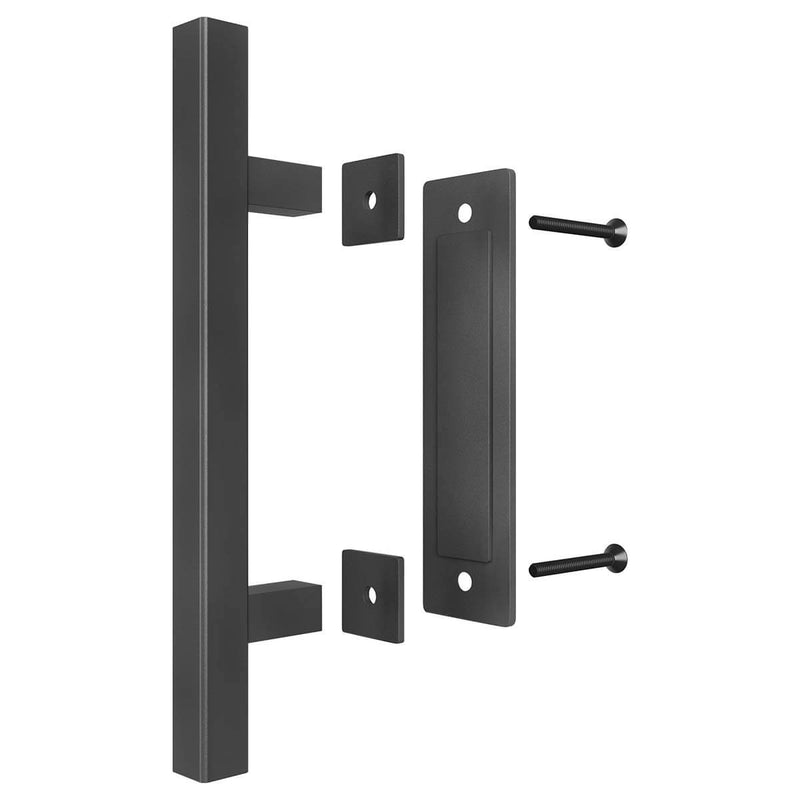 12 Inches Heavy Duty Pull and Flush Sliding Barn Door Handle Set Square