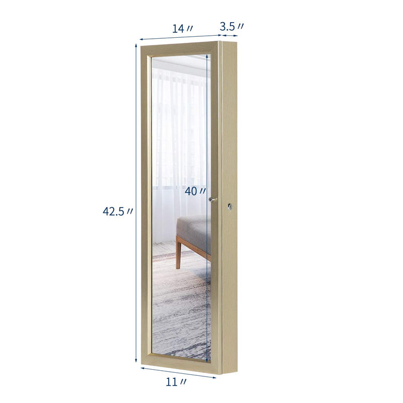 Champagne Gold Coated Jewelry Organizer Jewelry Cabinet with Full Length Mirror