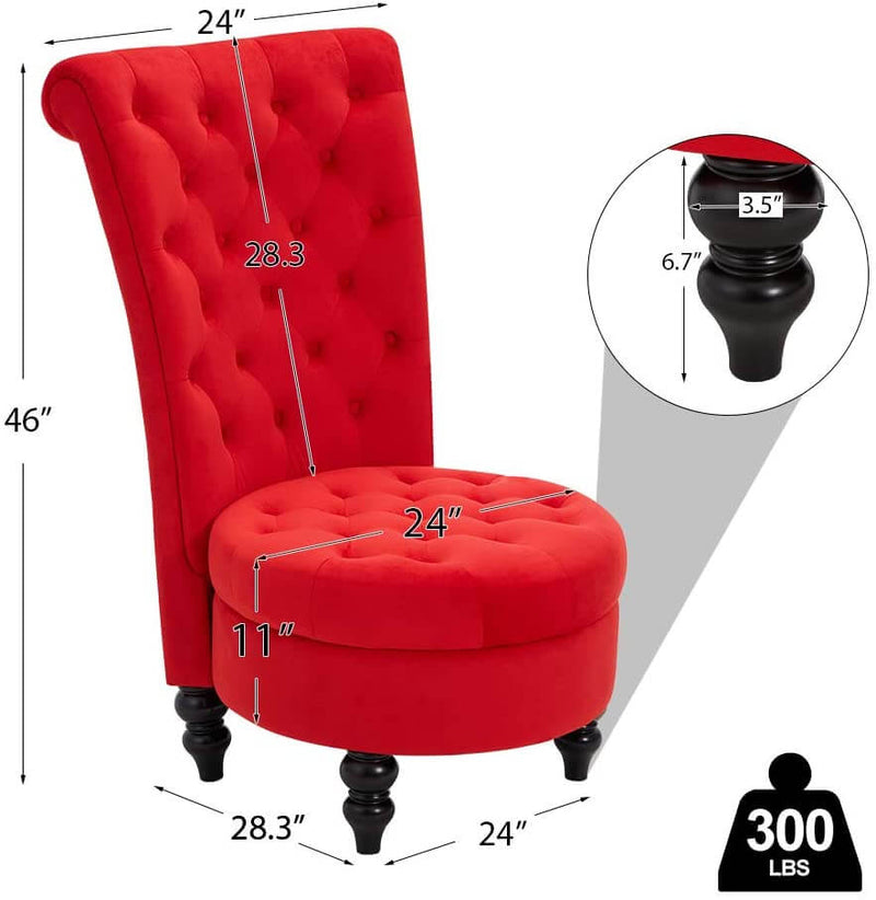 High Back Accent Chair, Retro Armless Sofa Chair, Living Room Furniture for Bedroom, Red