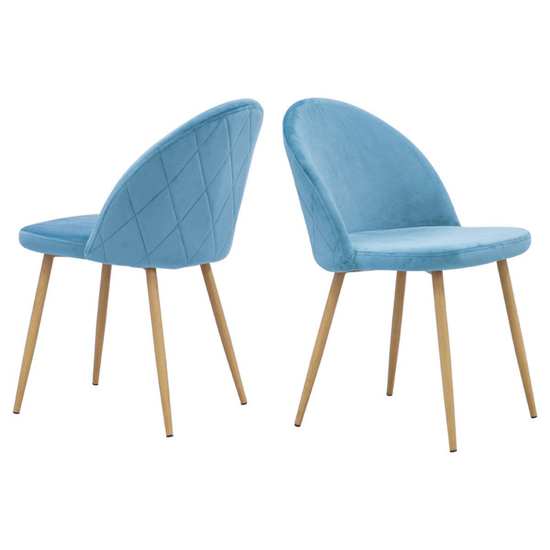Accent Dining Chairs Upholstered Velvet with Wood Legs Set of 2 Blue