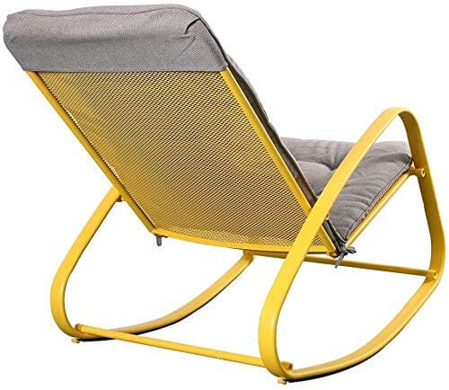 Outdoor Patio Rocker Chair Metal – Wide Ergonomic High Back Supportive Cushioned Fold Reclining Glider for Porch Balcony Yard Deck