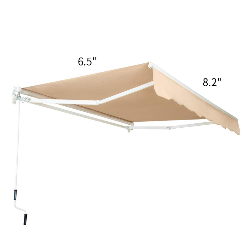 Patio Awning Retractable Sun Shade with Manual Crank Handle Beige