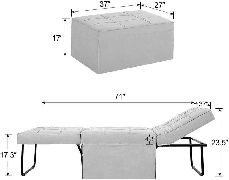 Folding Ottoman Sleeper Guest Bed, 4 in 1 Multi-Function Adjustable Guest Sofa Chair Sofa Bed with Pillow, Light Gray