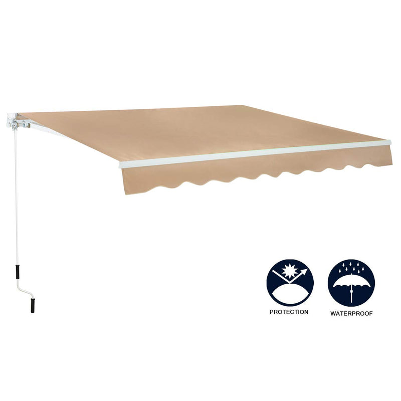 Patio Awning Retractable Sun Shade Patio Cover with Manual Crank Handle Beige