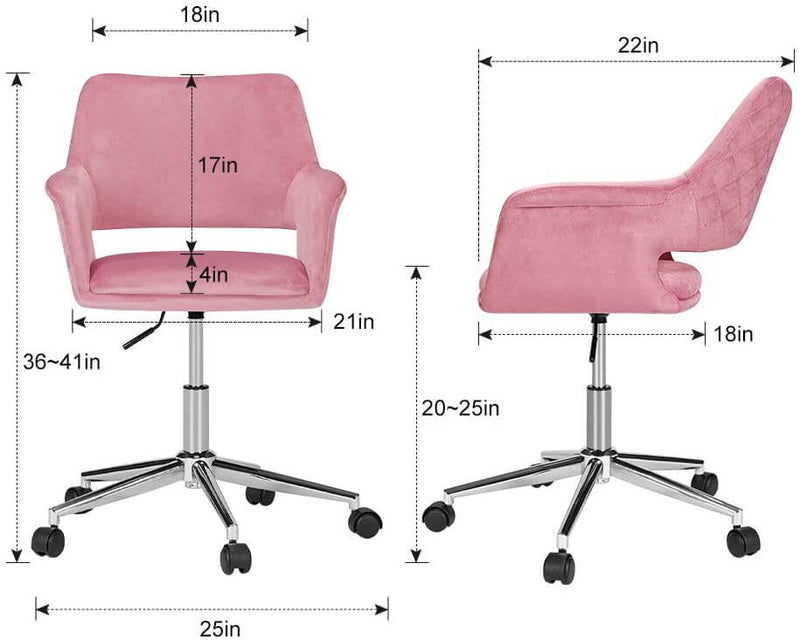 Homhum Desk Chair, Plush Velvet Office Chair for Home or Office, Modern, Comfortble, Nice Task Chair for Computer Desk (Polish Steel-Pink)