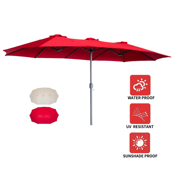 15x9ft Outdoor Patio Umbrella Double-Sided Market Sunbrella with Crank Air Vents, Red