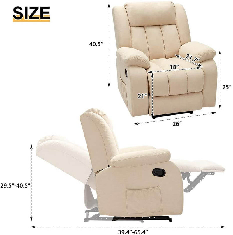 Massage Recliner Chair Fabric Heated Ergonomic Lounge Chair Overstuffed Reclining Chair Single Sofa for Living Room, Remote Control, Beige