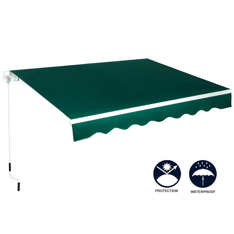 Patio Awning Retractable Sun Shade Patio Cover with Manual Crank Handle Dark Green