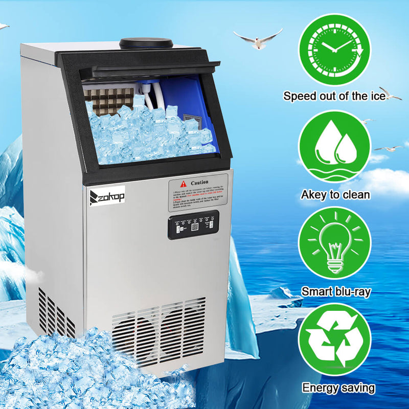 68KG/24H Refrigerator Stainless Steel Transparent Cover Commercial Ice Machine
