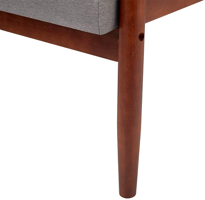 Mid-Century Retro Lounge Accent Chair Faux Leather Tufted Back Wooden Arm Chair Grey Fabric