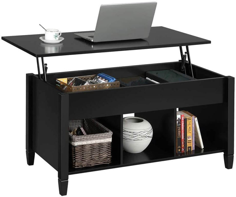 Lift Tabletop Coffee Tables Wood Living Room Furniture Hidden Compartment Black