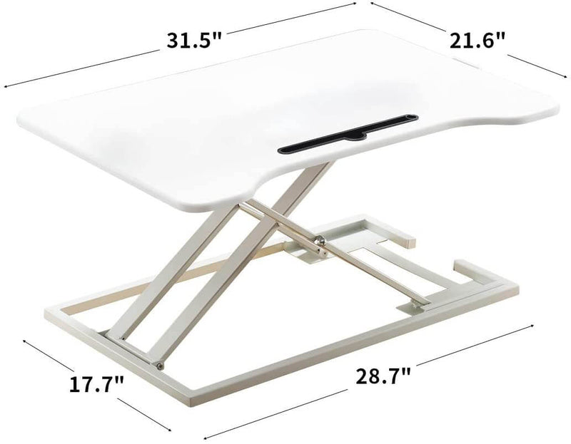 Height Adjustable Standing Desk Gas Spring Riser Desk Converter for Dual Monitor Sit to Stand in Seconds, White
