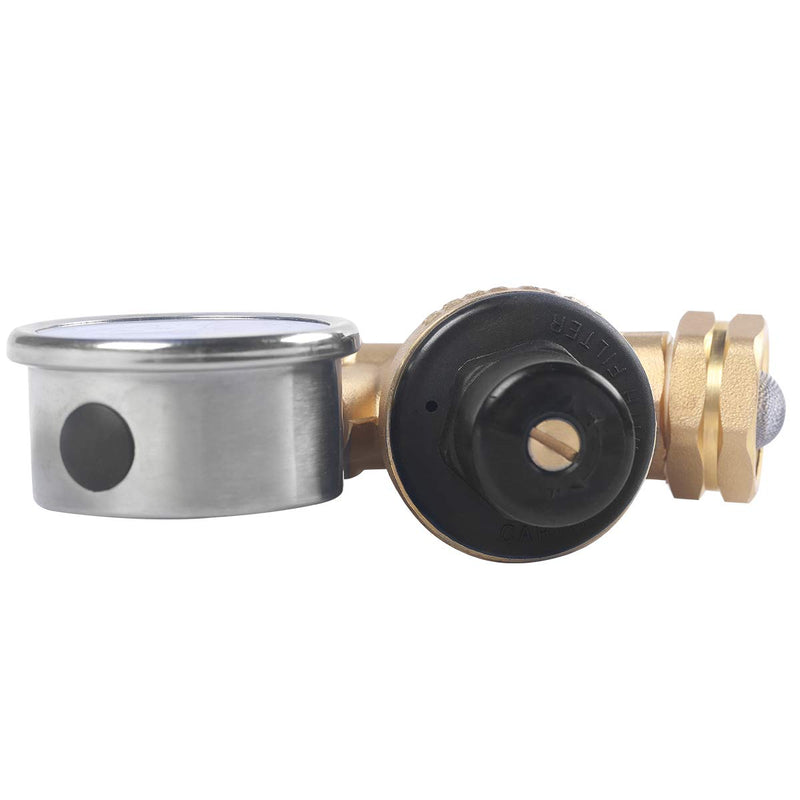Water Pressure Regulator Brass Lead Free, NH Thread for RV, Adjustable Plumbing with Guage