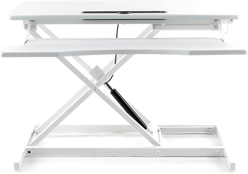 Stand Up Desk Converter 32 Inches Standing Desk Riser, Height Adjustable Home Office Desk with Deep Keyboard Tray for Laptop, White