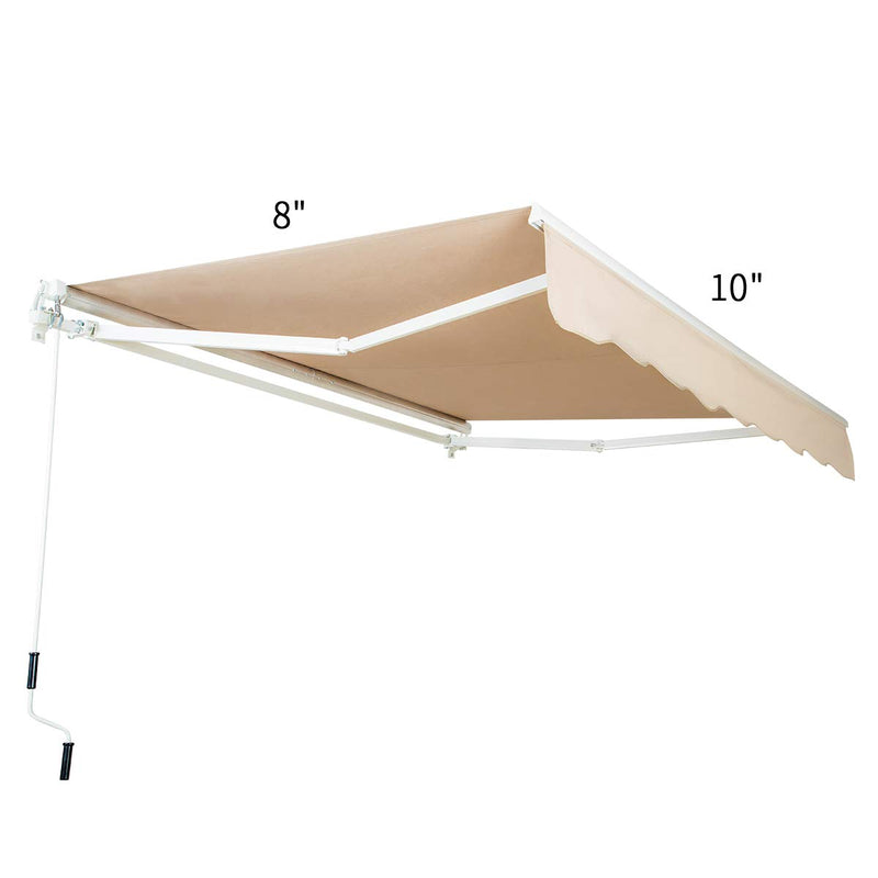 Patio Awning Retractable Sun Shade Patio Cover with Manual Crank Handle Beige