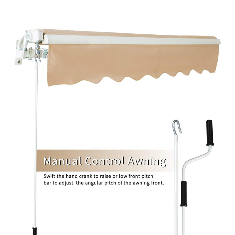 Patio Awning Retractable Sun Shade with Manual Crank Handle Beige