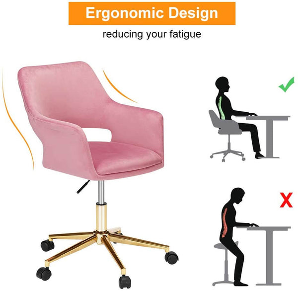 Homhum Desk Chair, Plush Velvet Office Chair for Home or Office, Modern, Comfortble, Nice Task Chair for Computer Desk (Golden-Pink)