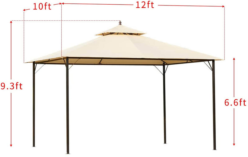 10 x 12 FT Double-Roof Softtop Gazebo Canopy, Outdoor Steel Frame Gazebo Tent for Patio or Deck, Beige