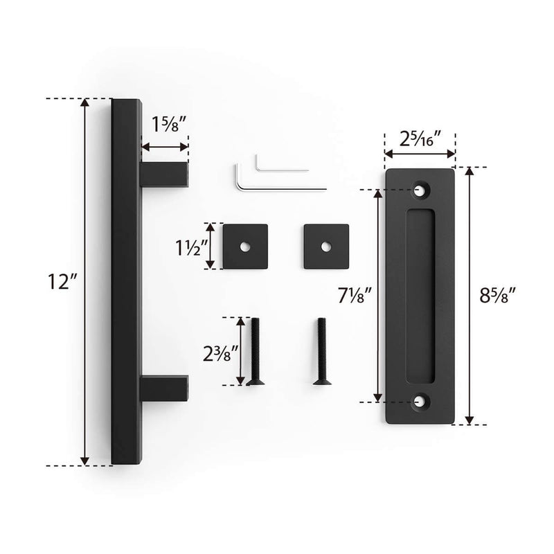 12 Inches Heavy Duty Pull and Flush Sliding Barn Door Handle Set Square