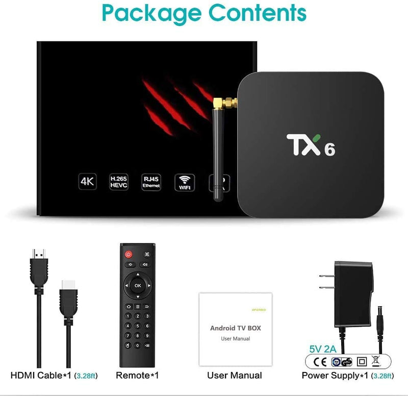 Upgrade TX6 Android 9.0 Smart TV Box H6 Quad Core USB 3.0 2.4G WiFi BT 4K HD H.265 Set Top Box 4K HD Network Smart Media Player