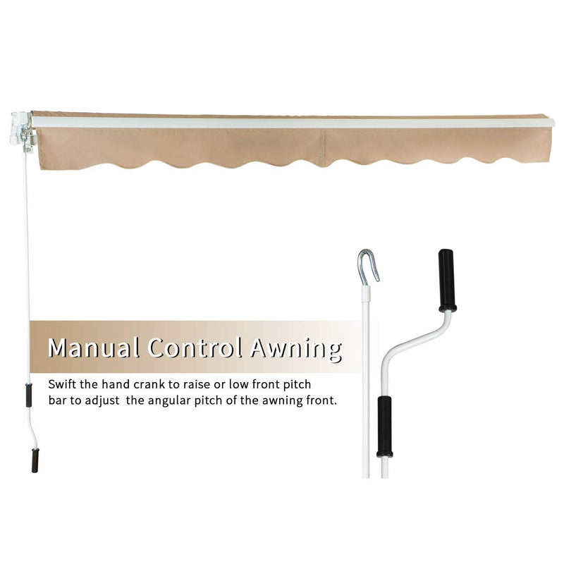 Patio Awning Retractable Sun Shade Patio Cover with Manual Crank Handle Beige