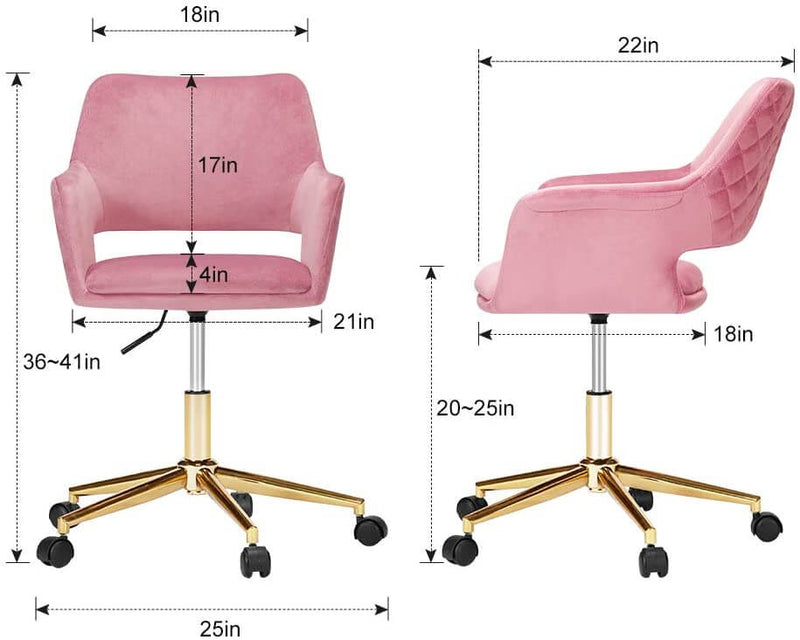 Homhum Desk Chair, Plush Velvet Office Chair for Home or Office, Modern, Comfortble, Nice Task Chair for Computer Desk (Golden-Pink)