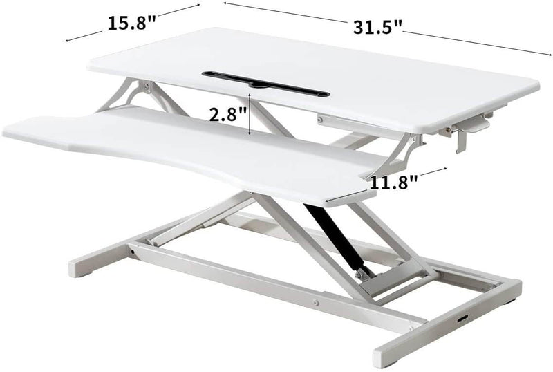 Stand Up Desk Converter 32 Inches Standing Desk Riser, Height Adjustable Home Office Desk with Deep Keyboard Tray for Laptop, White