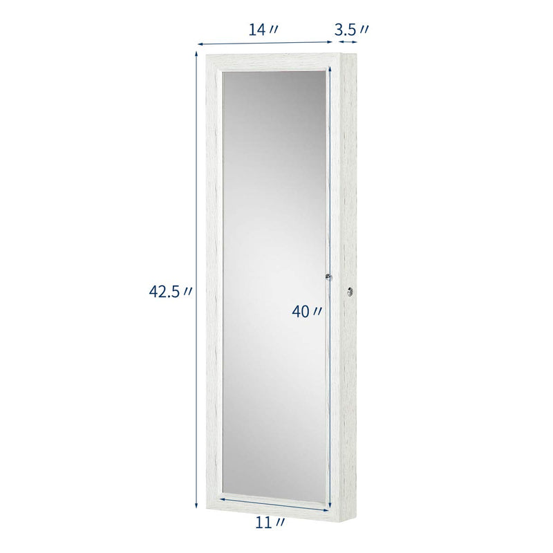 White Wood Grain Coated Jewelry Organizer Jewelry Cabinet in Lockable Design