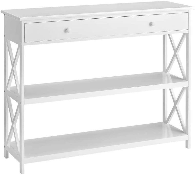 Console Table Sofa Table Entryway Table 3 Tiered Sofa Table Classic X Design with Drawer, Entryway Hall Table, Narrow Easy Assembly White