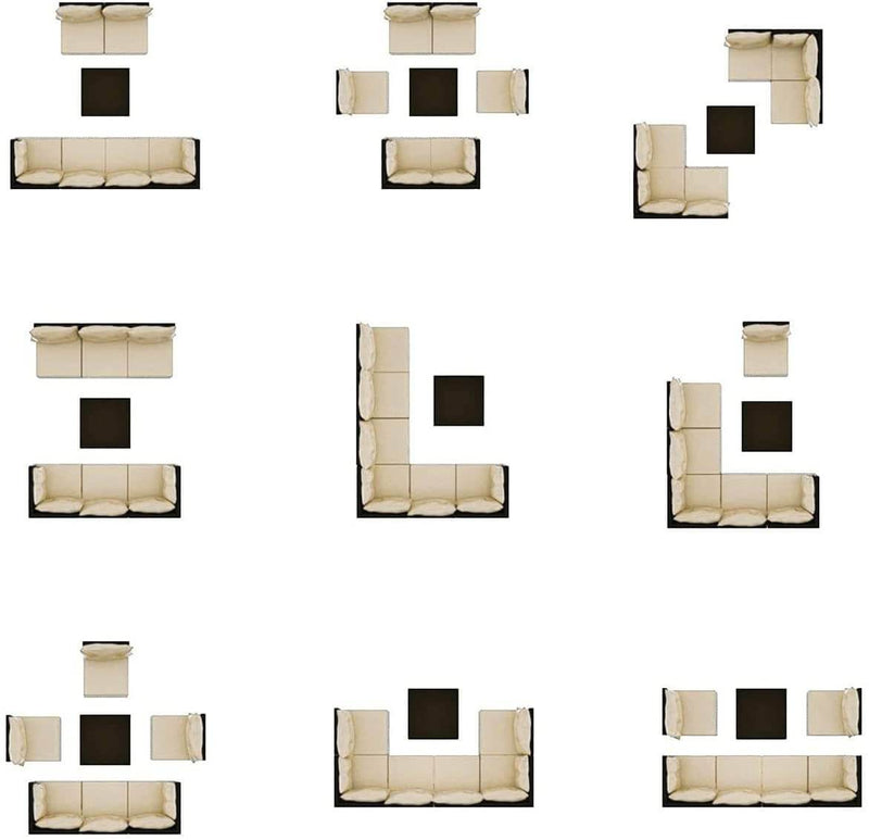 7 Pcs Outdoor Wicker Sectional Sofa All-Weather Furniture Set with Cushion/Tea Table