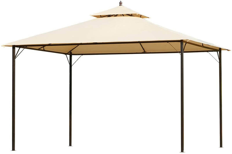 10 x 12 FT Double-Roof Softtop Gazebo Canopy, Outdoor Steel Frame Gazebo Tent for Patio or Deck, Beige