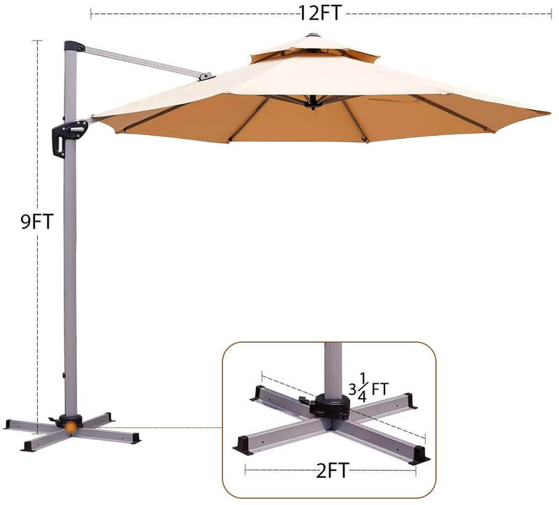 11FT Patio Umbrella Double Top Cantilever Umbrella Outdoor Offset Hanging Umbrella with Easy Tilt and 360° Rotation, Beige