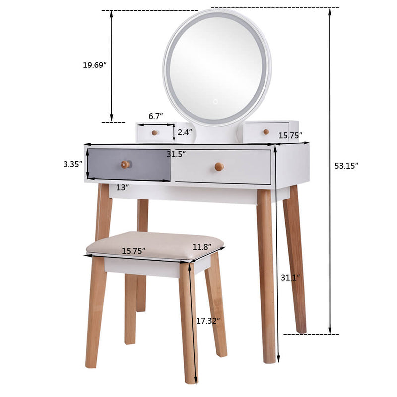 Bedroom Light Luxury Real Wood Dressing Table Simple With Lamp Three Color Adjustable