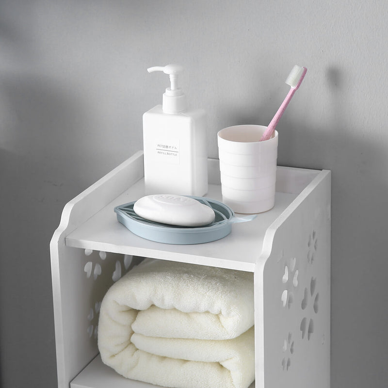 3-tier Bathroom Storage Cabinet with Garbage Can 10x10*31 inches White
