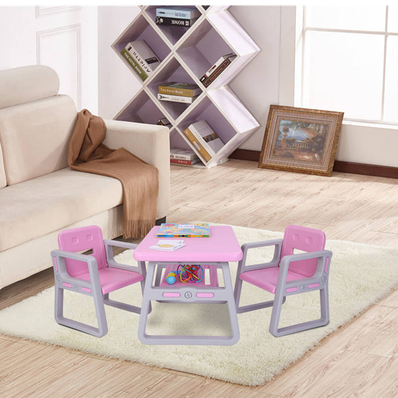 Multipurpose Kids 3-Pieces Table and Chair Set Certified Safe and Easy Clean Pink