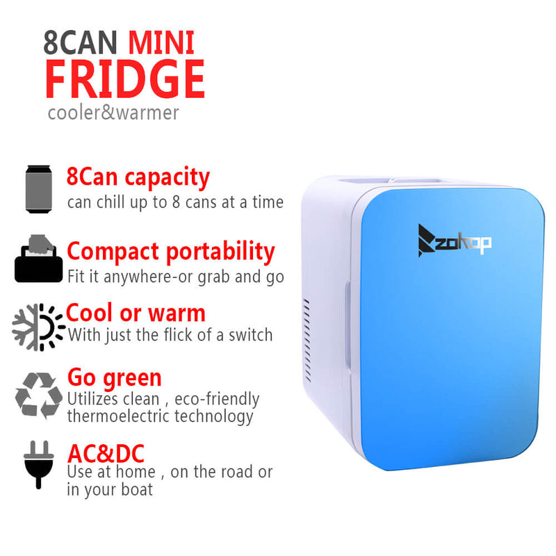 6L Electric Mini Refrigerator, Portable Electric Cooler & Warmer with Handle, Compact Car Refrigerator Cooler, Blue