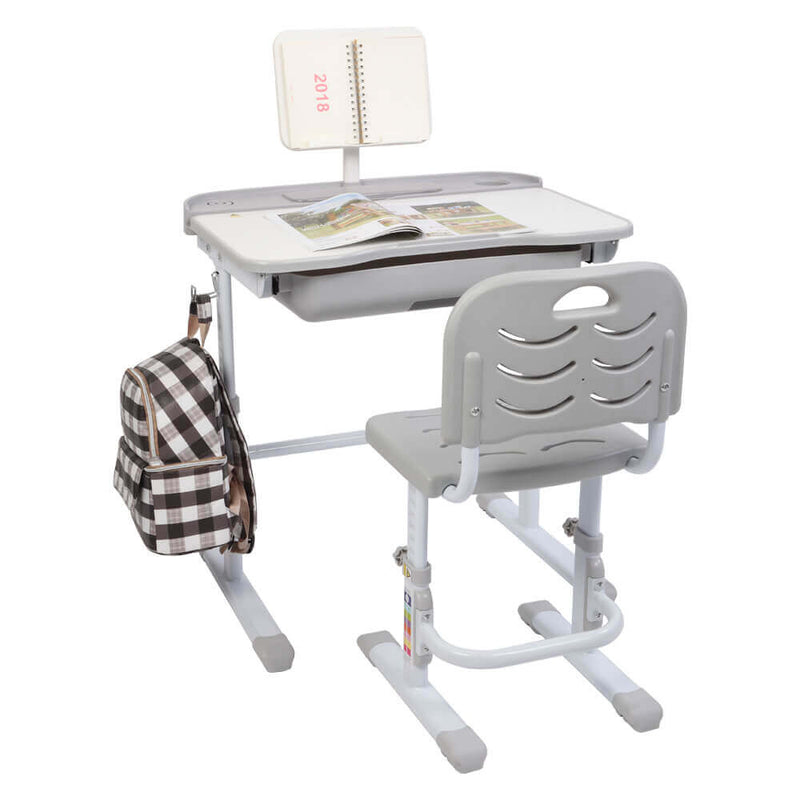 Lifting Table Can Tilt Children Learning Table and Chair Gray with Reading Stand