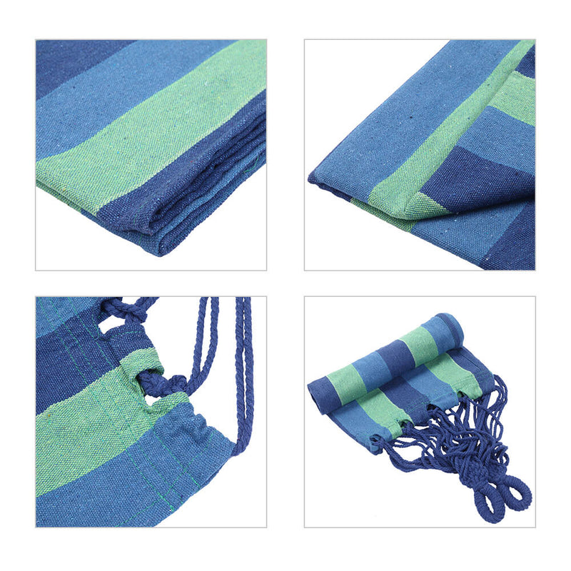 Hammock Swing Canvas Cotton Hammock with Carrying Bag, Outdoor Indoor Blue Stripe Hammock