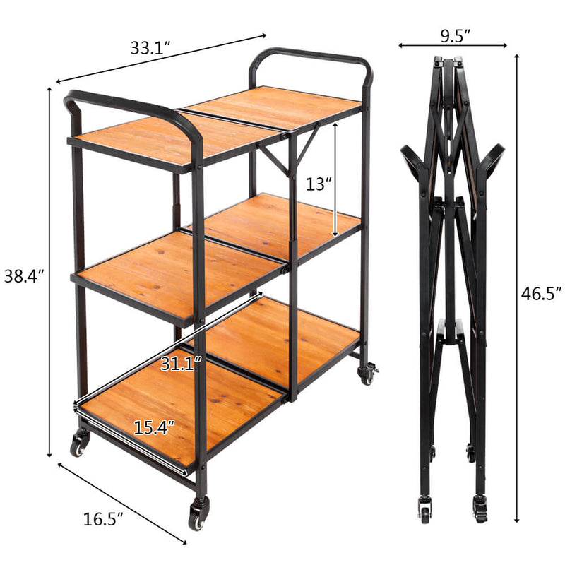 Iron & Wood Foldable Multi-function Cart with Wheels