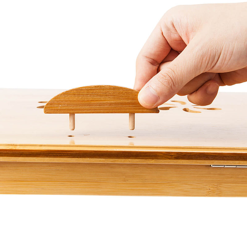 Double Flowers Engraving Adjustable Bamboo Computer Desk, 21 inches
