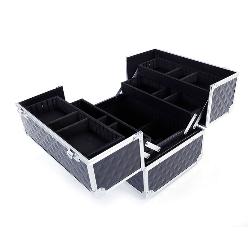 Multi-layer Professional Portable Aluminum Cosmetic Makeup Case Black