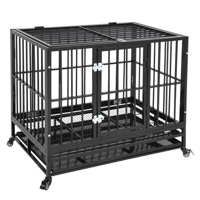 36” Heavy Duty Dog Cage Crates Metal Dog or Pet Crate Kennel with Tray Black
