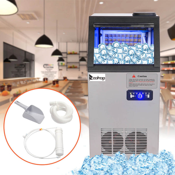 68KG/24H Refrigerator Stainless Steel Transparent Cover Commercial Ice Machine